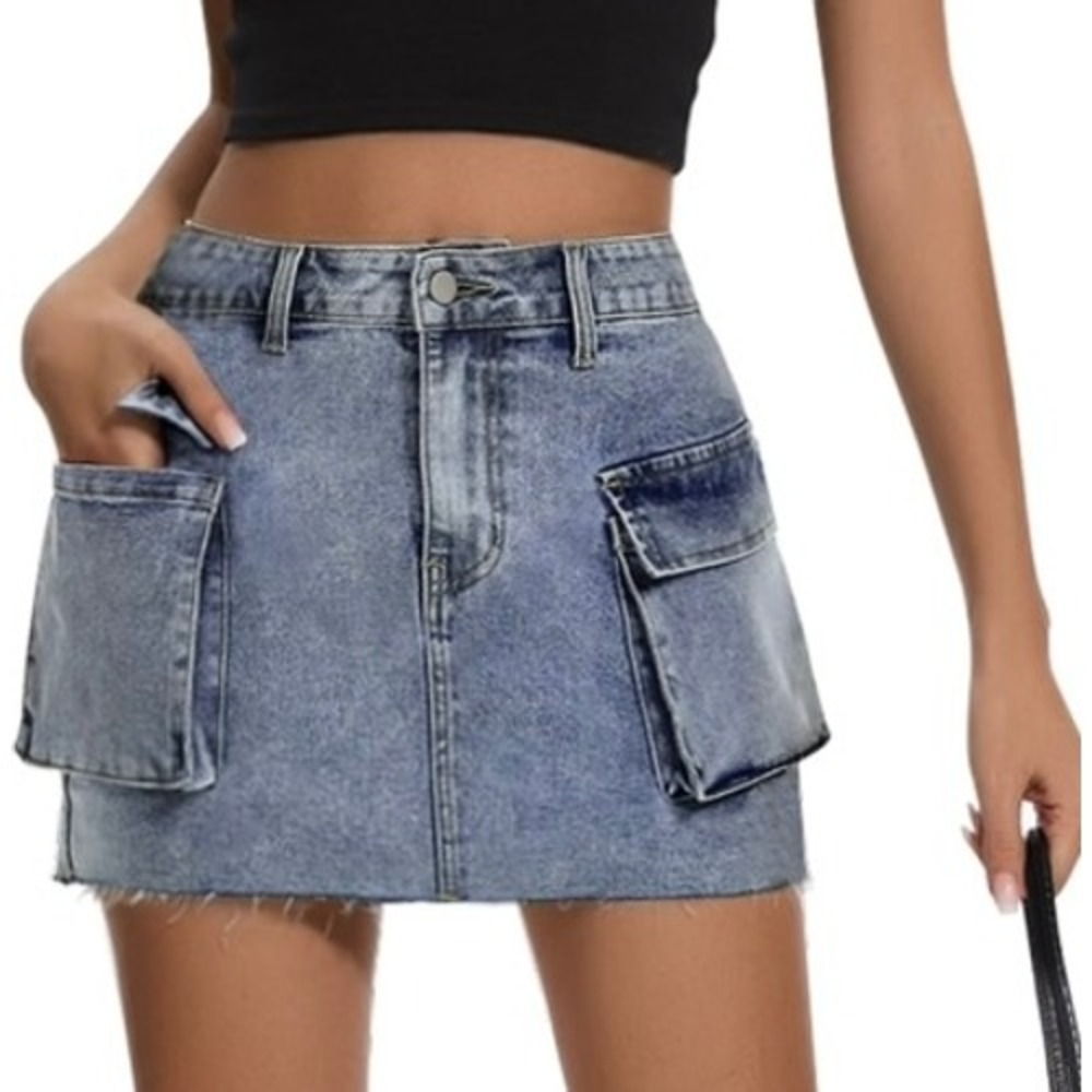 *NWT* Etosell Cargo Denim Mini Skirt Women Medium Y2K Casual High Rise Stretch
